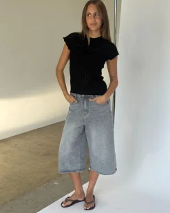 AGNETE strik t-shirt, sort