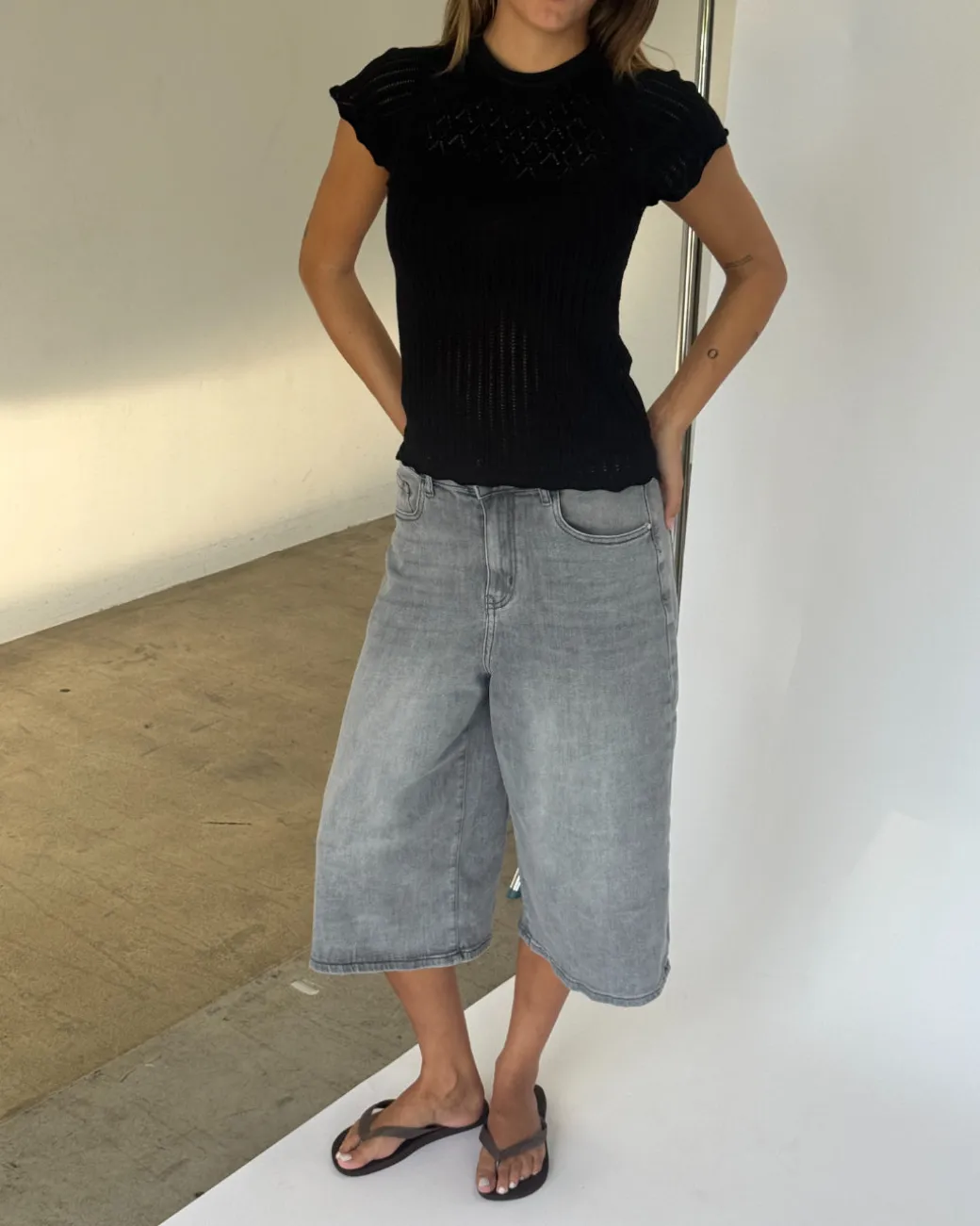 AGNETE strik t-shirt, sort