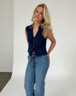 ANNIKA top med bindebånd, navy