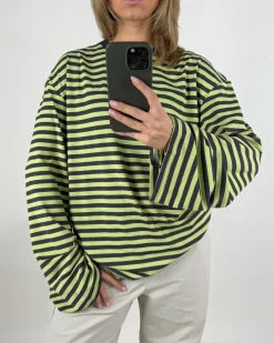 BIANCA oversized stribet long sleeve, grøn/brun