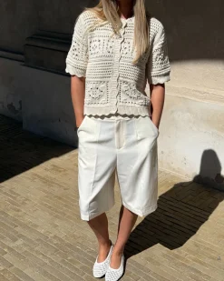 BINDI kortærmet strik cardigan, creme