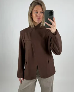 BRYNN blazer med høj krave, brun