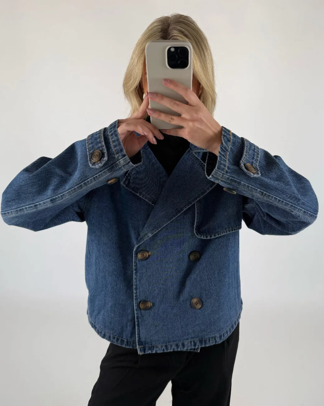 CARLIE kort trenchcoat, denim