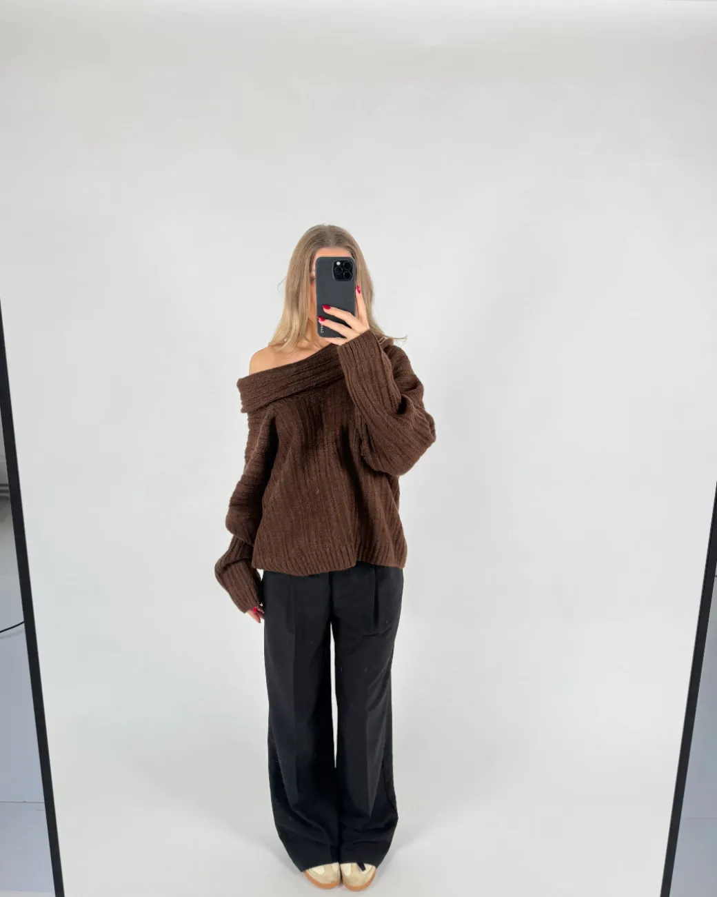 CIELO off shoulder strik, brun