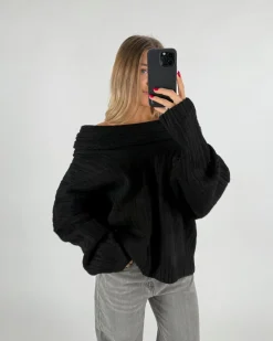 CIELO off shoulder strik, sort