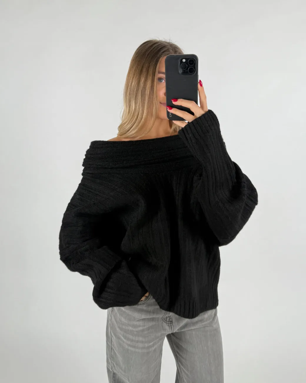 CIELO off shoulder strik, sort