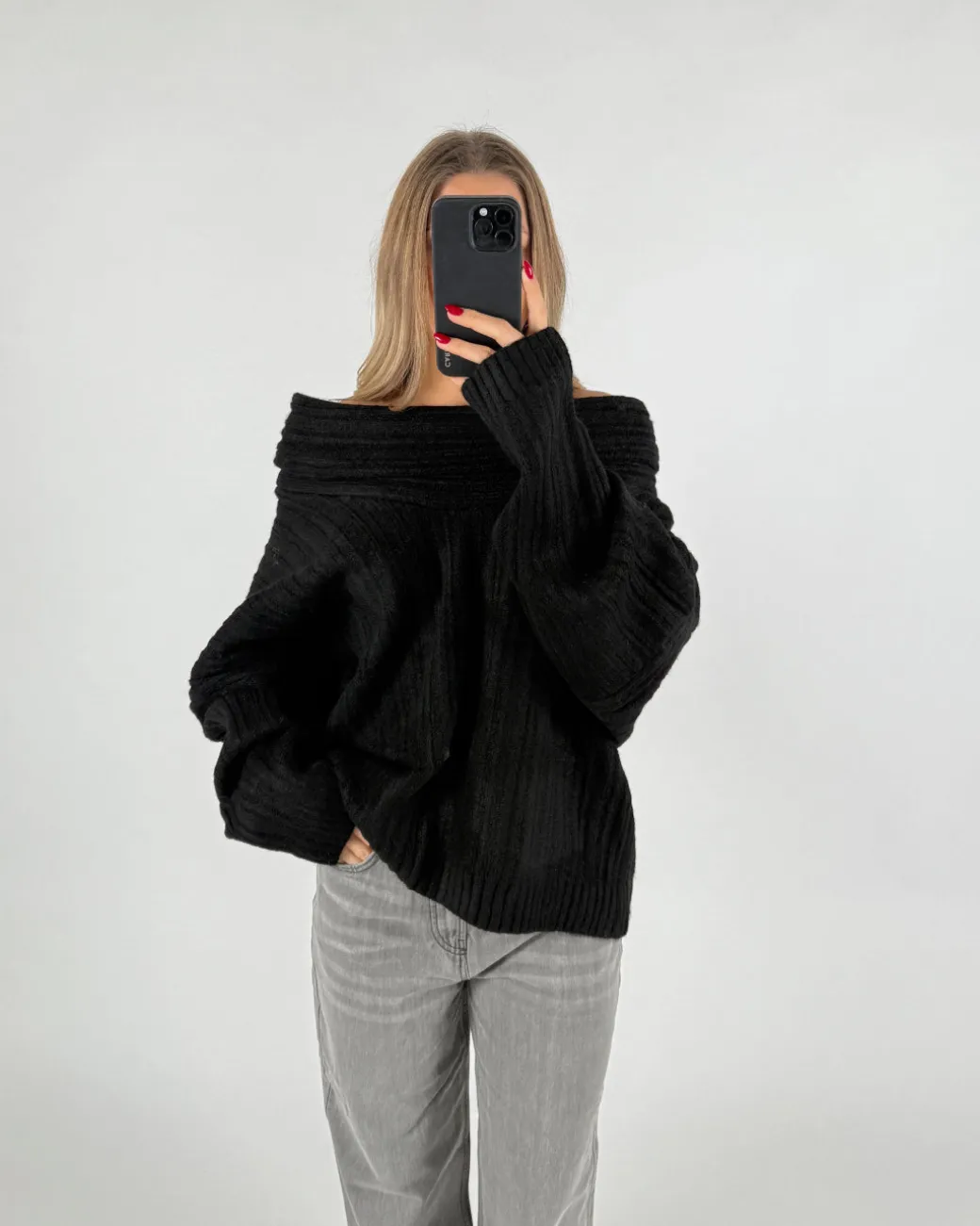 CIELO off shoulder strik, sort