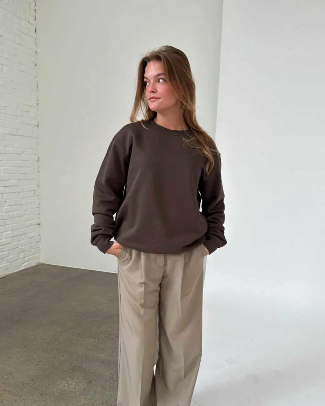 CLASSIC sweatshirt, brun/hvid