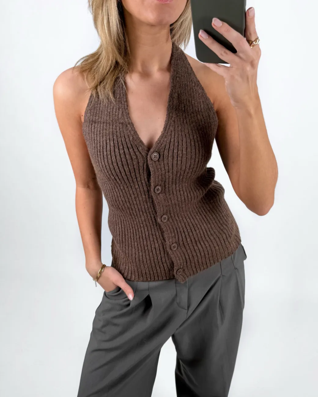 CYNTHIA strikket top, brun