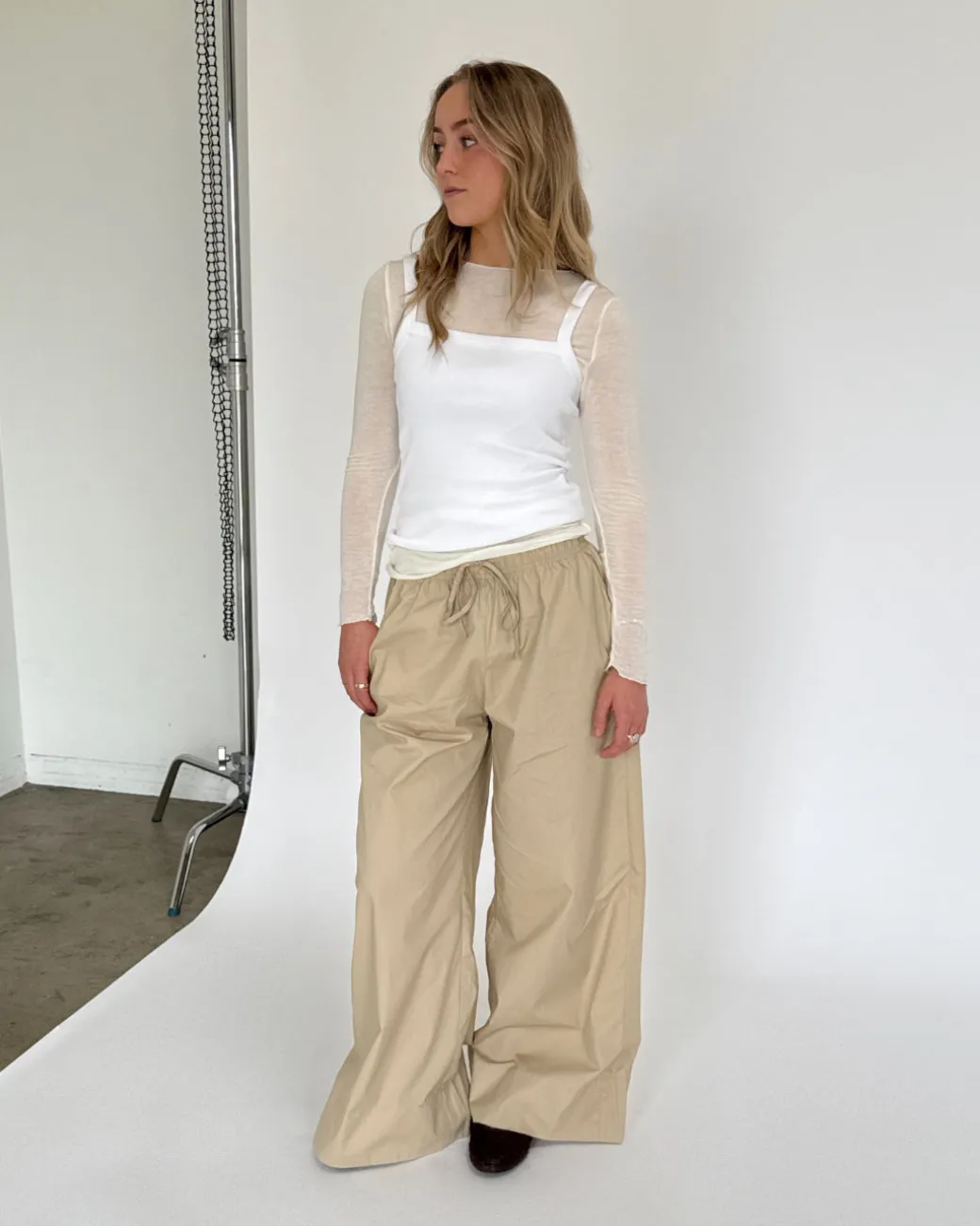 DANIA wide leg bukser, beige