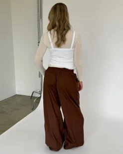 DANIA wide leg bukser, brun