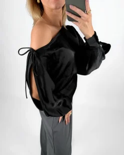 DAVINA one shoulder bluse, sort