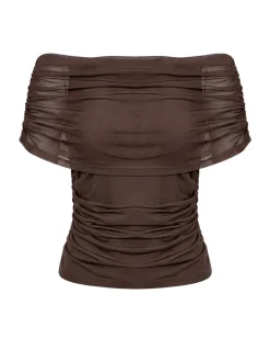 DINA off shoulder top, brun