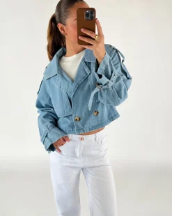 EDA kort denim trenchcoat, blå