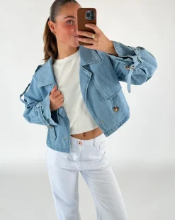 EDA kort denim trenchcoat, blå