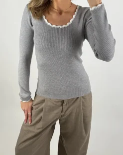 ELLA bluse, grå/hvid