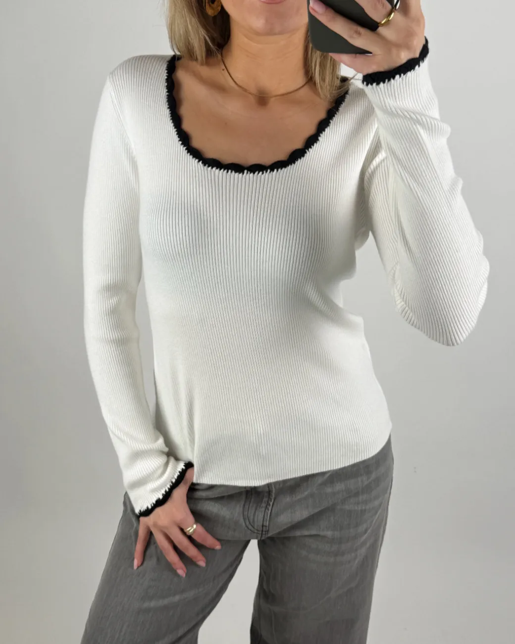 ELLA bluse, hvid/sort