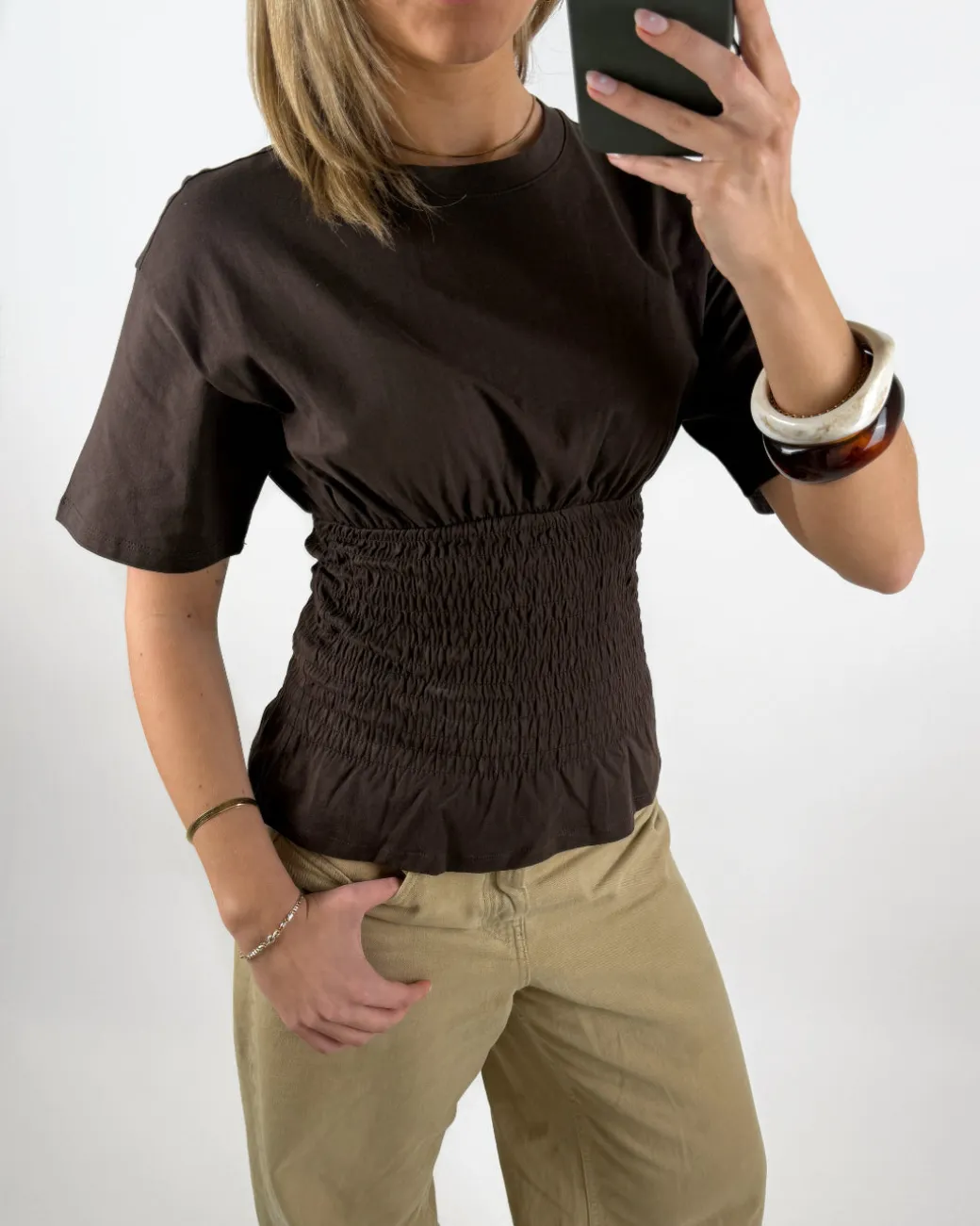 EVELYN smock t-shirt, brun