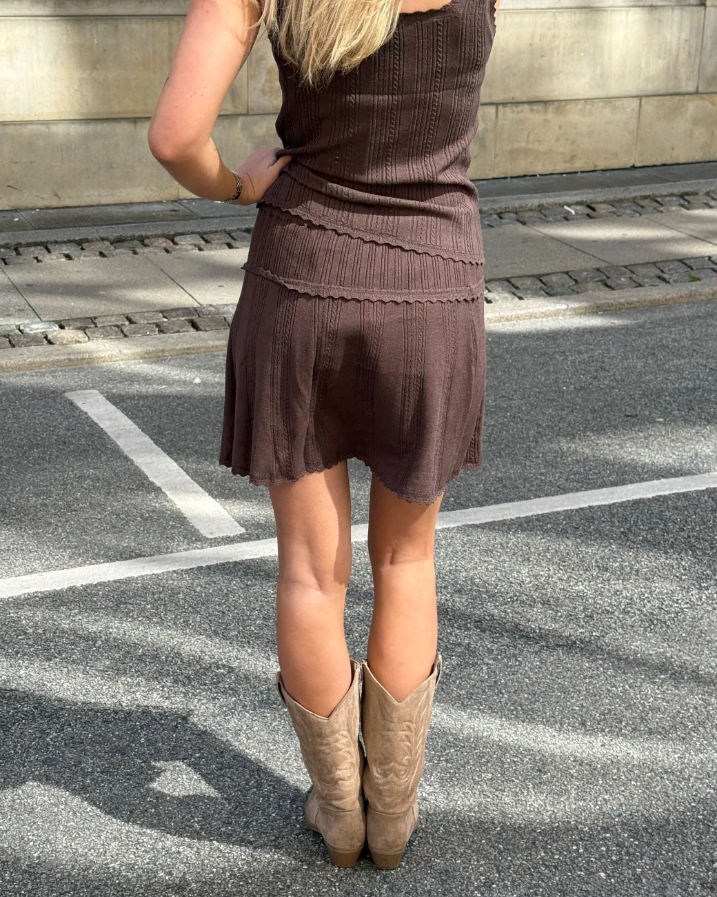 GIANNA strik nederdel, brun