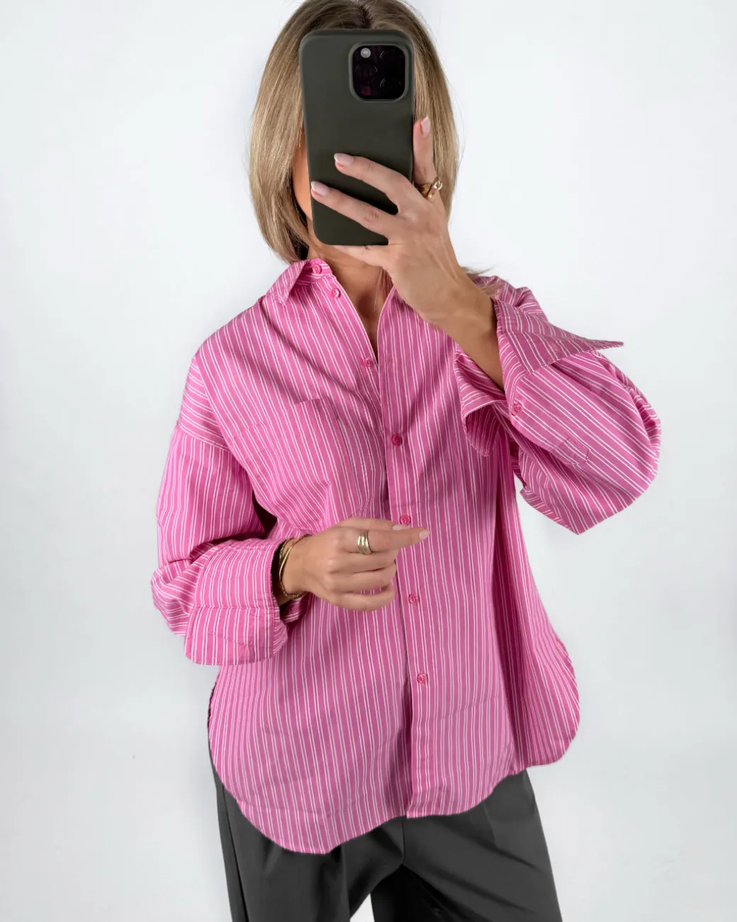 JAMIE skjorte, pink/hvid
