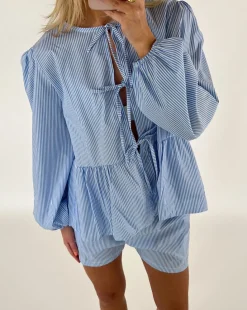 JOANNA bluse, blå/hvid
