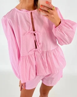 JOANNA bluse, lyserød/hvid