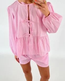 JOANNA bluse, lyserød/hvid