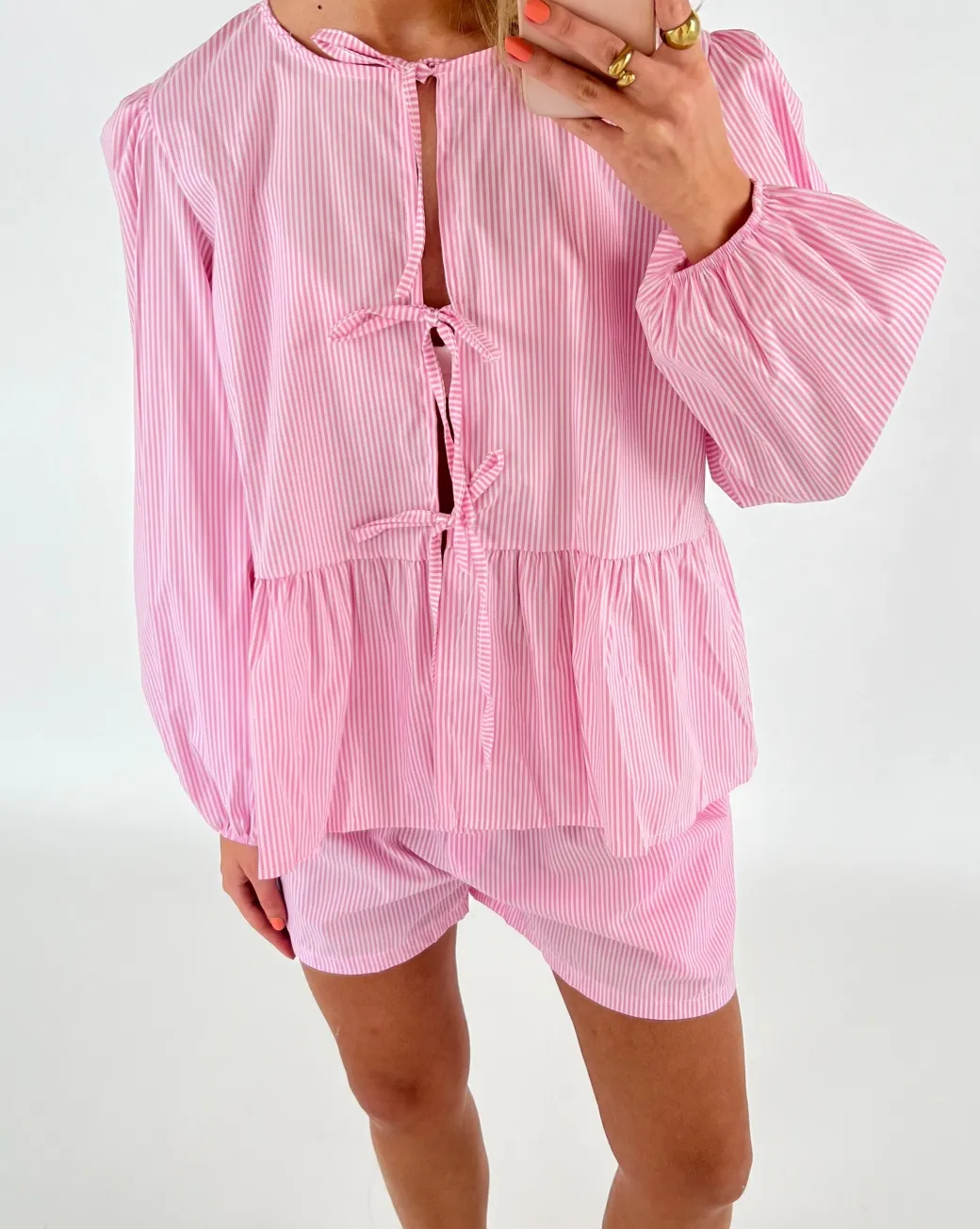 JOANNA bluse, lyserød/hvid