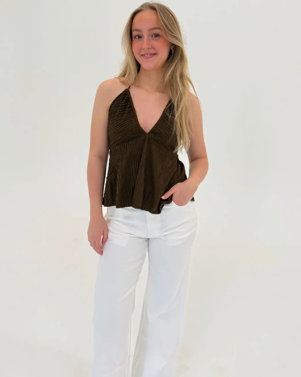 JOLENE halterneck top, brun