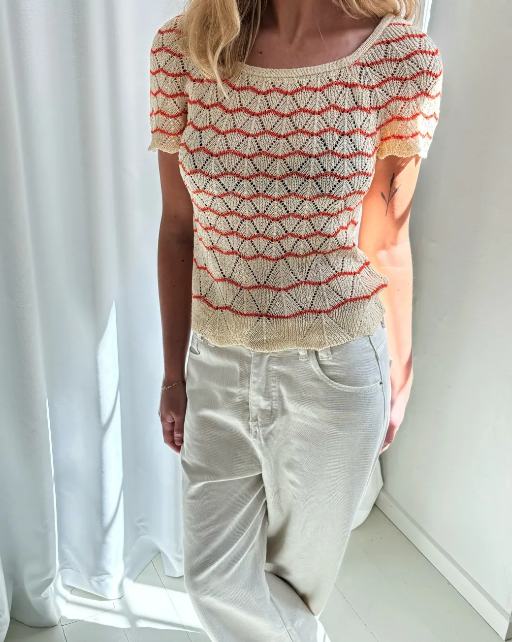 JYTTE strik top, creme/orange