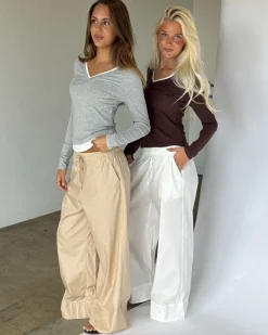 KAIA langærmet v-hals, brun