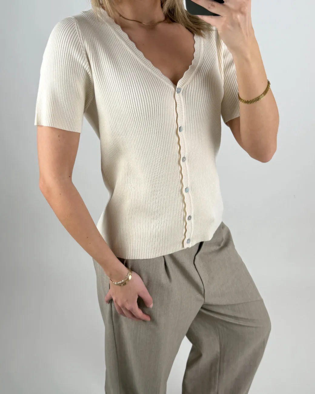 KELLY kortærmet cardigan, beige