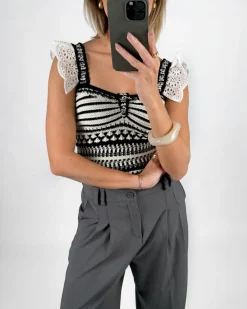 KENDRA strik top, hvid/sort