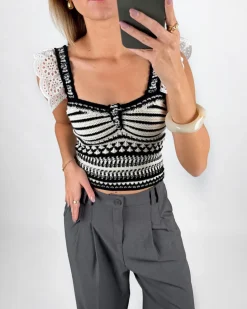 KENDRA strik top, hvid/sort