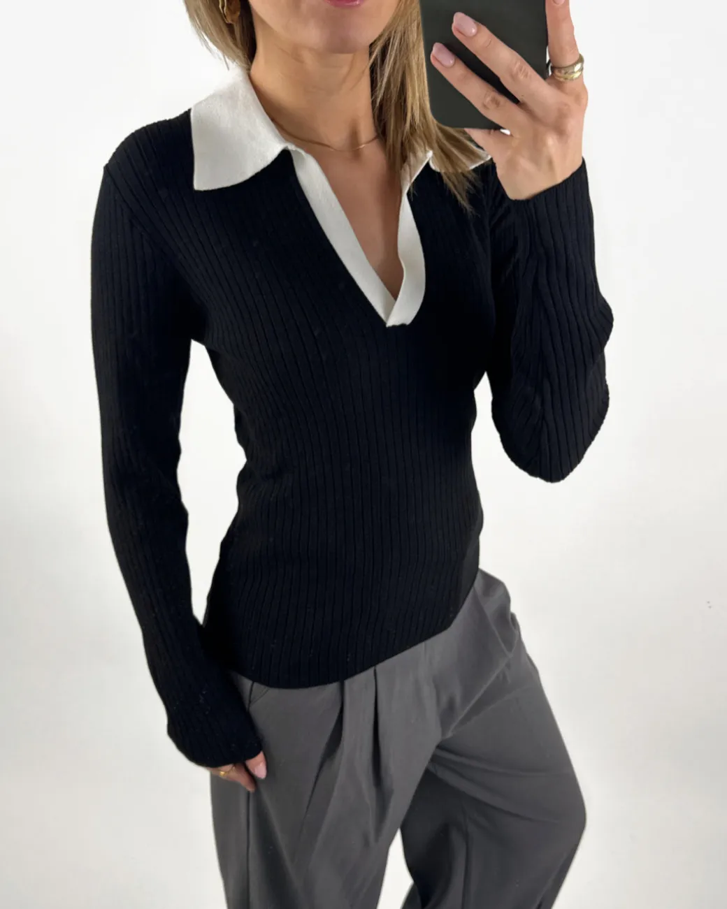 LIDYA polo bluse, sort