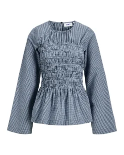 LINA smock bluse, ternet blå
