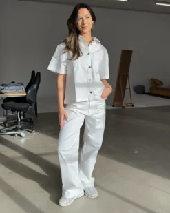 LOUISE kortærmet denim skjorte, hvid