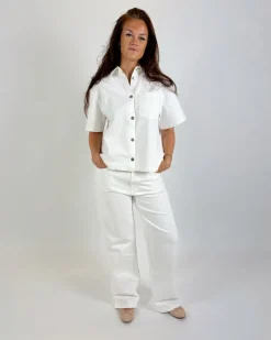 LOUISE kortærmet denim skjorte, hvid