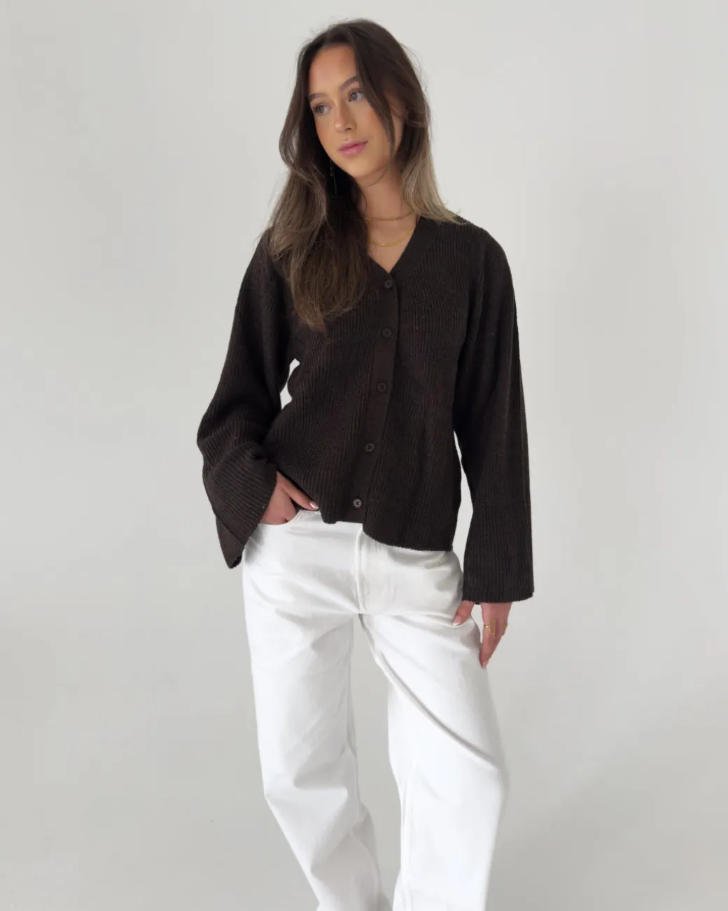 LUCY langærmet strik cardigan, brun