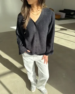 LUCY langærmet strik cardigan, mørkegrå