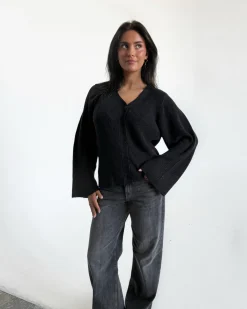 LUCY langærmet strik cardigan, mørkegrå
