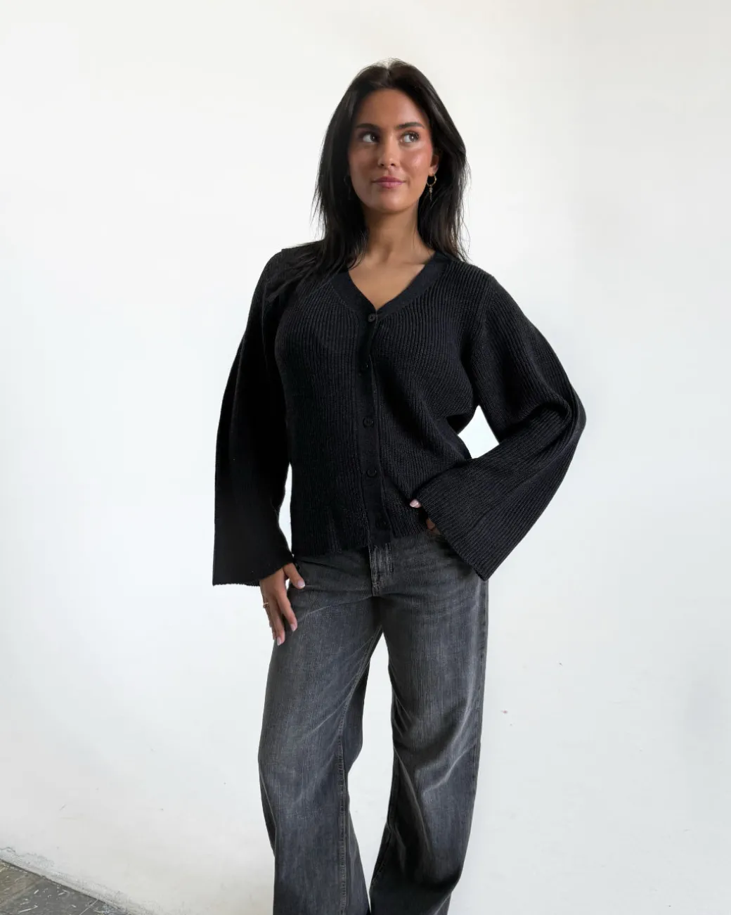 LUCY langærmet strik cardigan, mørkegrå