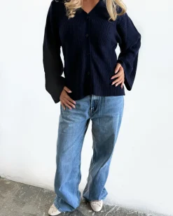 LUCY langærmet strik cardigan, navy