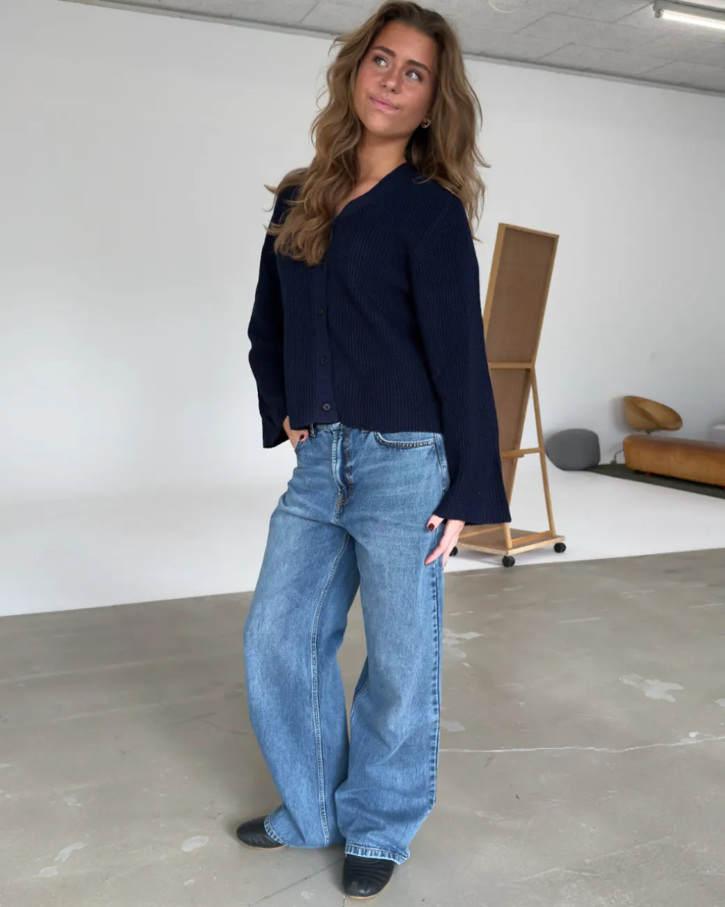 LUCY langærmet strik cardigan, navy