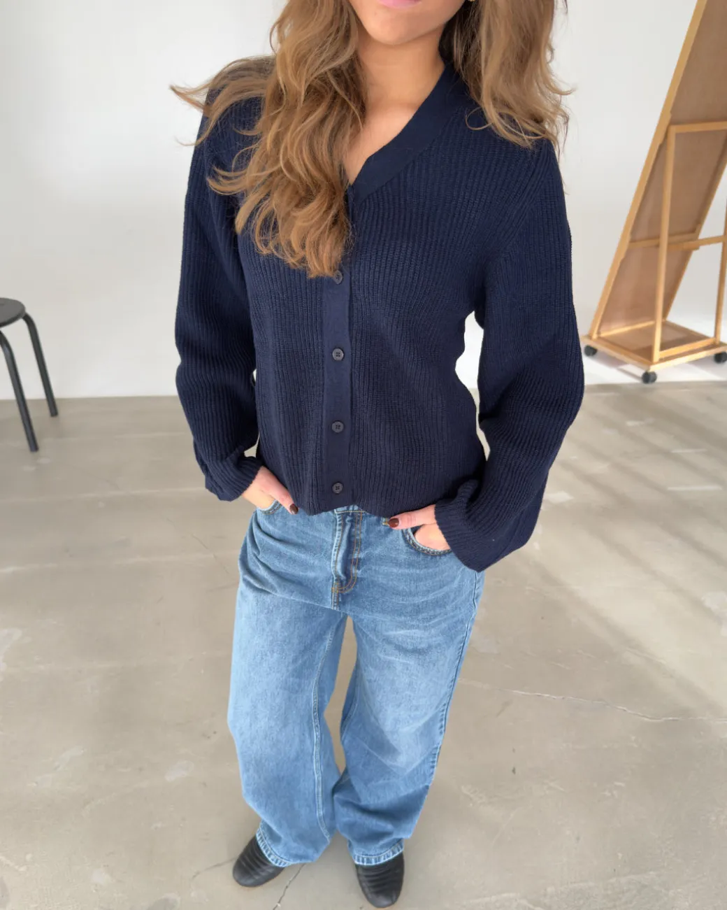 LUCY langærmet strik cardigan, navy