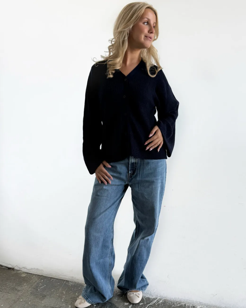 LUCY langærmet strik cardigan, navy
