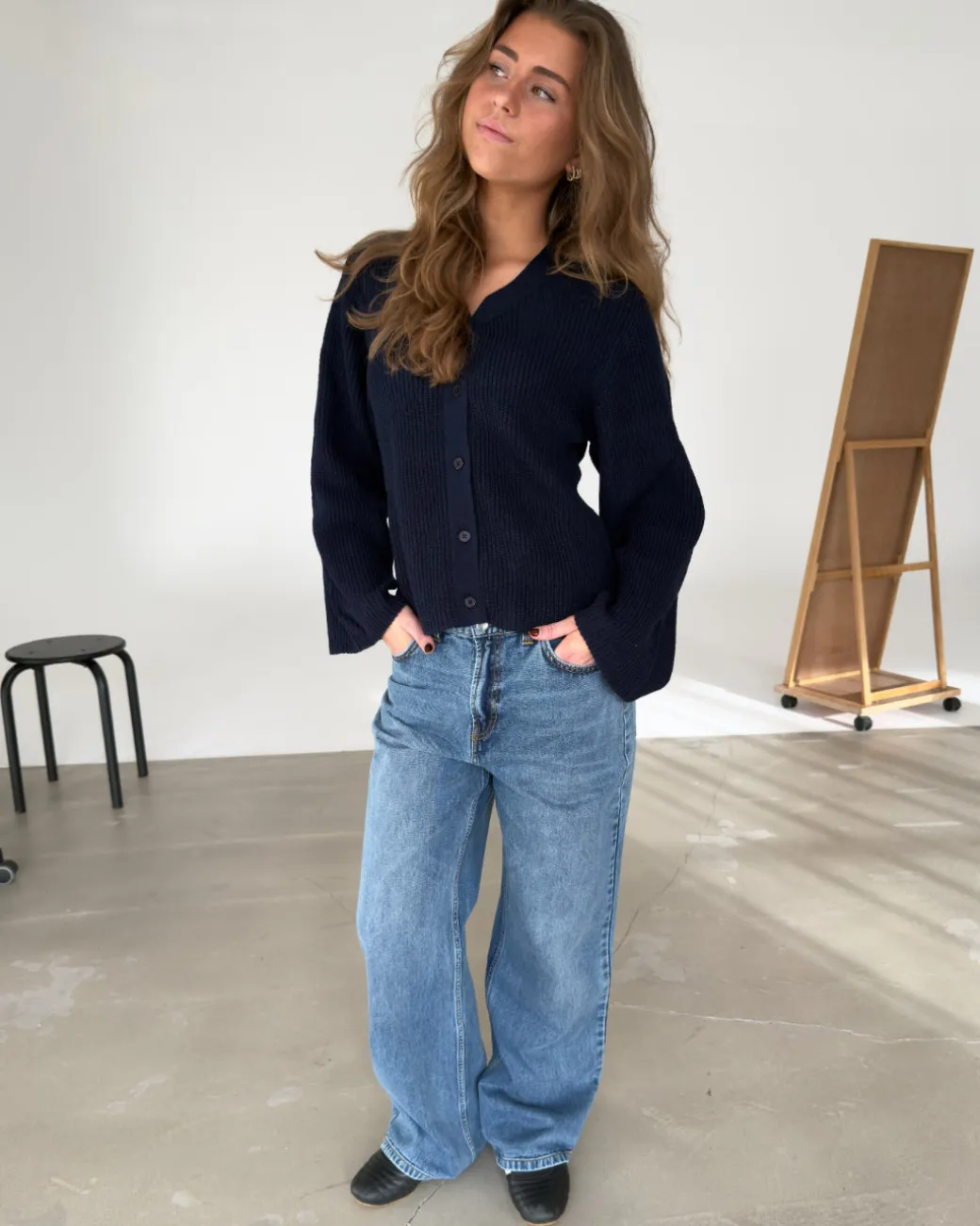 LUCY langærmet strik cardigan, navy