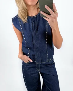 MAE denim top, mørkeblå