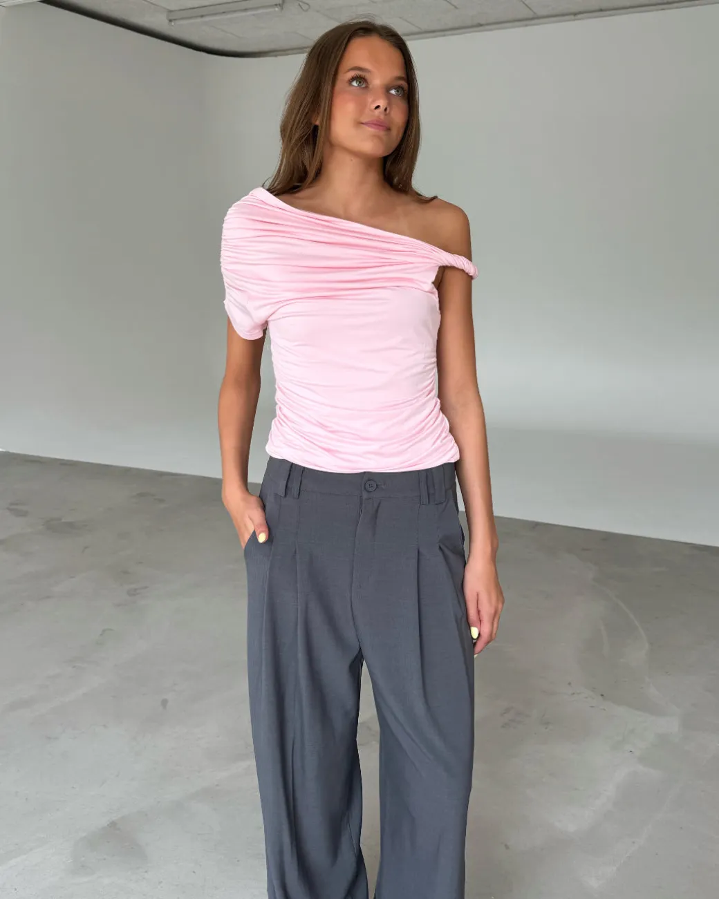 MILENA off shoulder top, lyserød