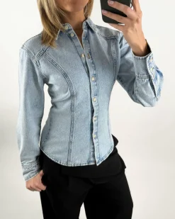 MINA denim skjorte, lyseblå
